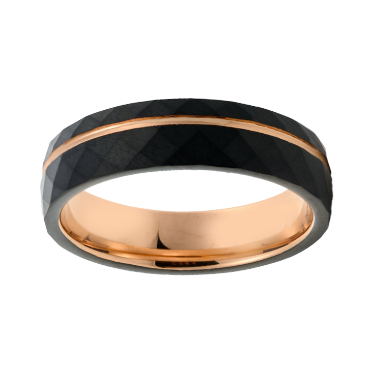 6mm Black Hammered Tungsten with Rose Gold Plating Ring