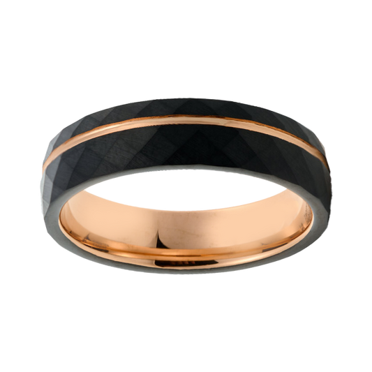 6mm Black Hammered Tungsten with Rose Gold Plating Ring