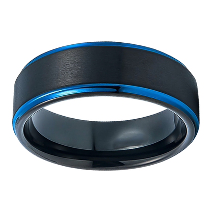 8mm Brushed Black Polished Blue edge Tungsten Ring