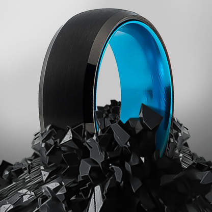 8mm Black Brushed with Blue Polished Finish Tungsten Ring