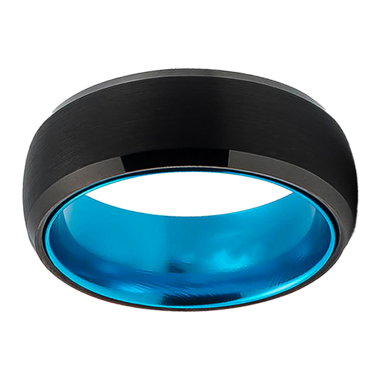 8mm Black Brushed with Blue Polished Finish Tungsten Ring