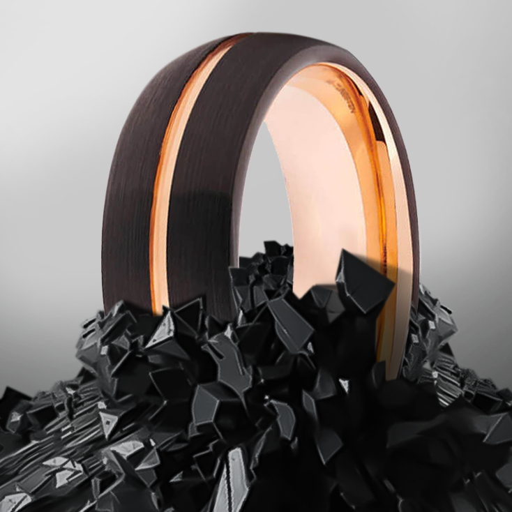 8mm Black Brushed with Rose Gold Plated Polished Groove Tungsten Ring