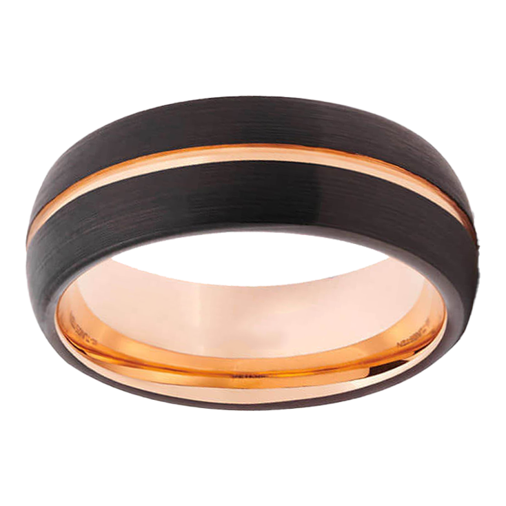 8mm Black Brushed with Rose Gold Plated Polished Groove Tungsten Ring