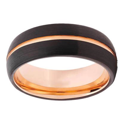 8mm Black Brushed with Rose Gold Plated Polished Groove Tungsten Ring