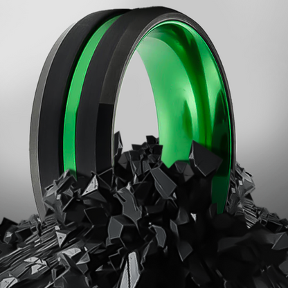 8mm Brushed Black Polished Green Inlay Tungsten Ring