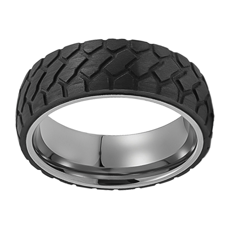 8mm Black Tyre Track Style Tungsten Ring