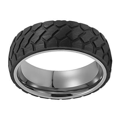 8mm Black Tyre Track Style Tungsten Ring