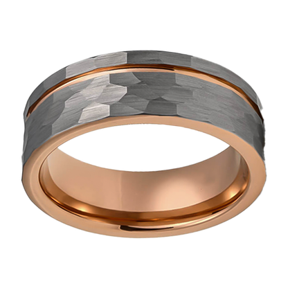 8mm Hammered Brushed with Rose Gold plated Polished Tungsten Ring