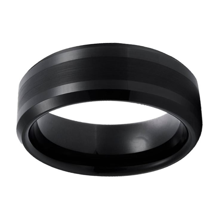 8mm Black Brushed with Black Polished Finish Tungsten Ring