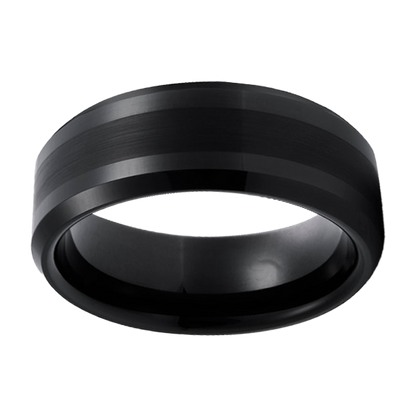 8mm Black Brushed with Black Polished Finish Tungsten Ring