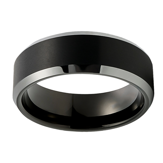 8mm Black Brushed with Polished Beveled Edge Tungsten Ring