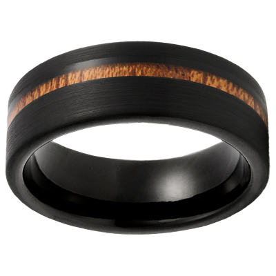 8mm Round Edge Polished Wood Inlay Black Tungsten Ring
