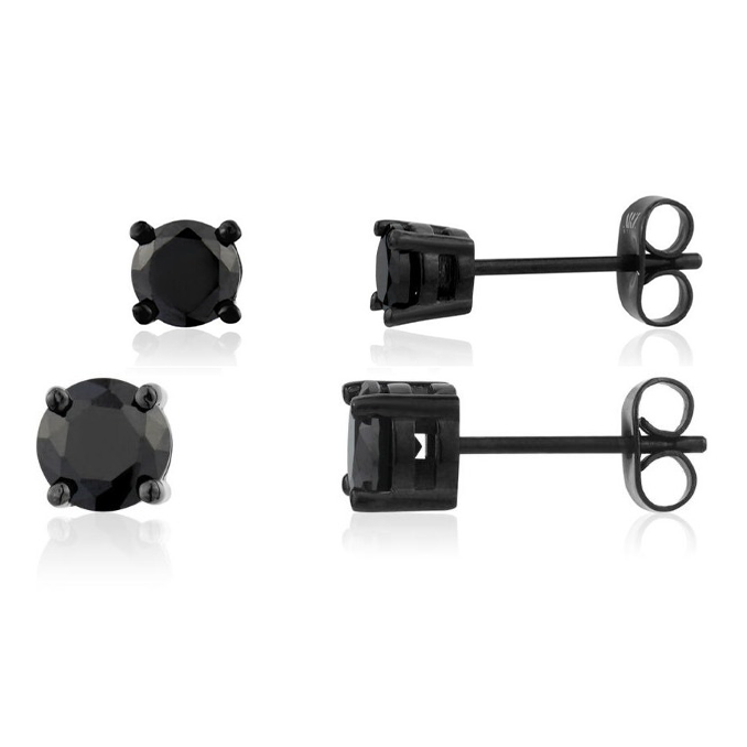 Mens Black Stone Black Stainless Steel Studs