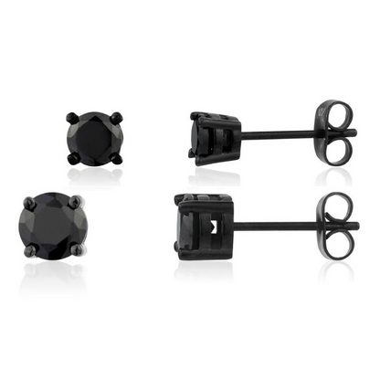 Mens Black Stone Black Stainless Steel Studs