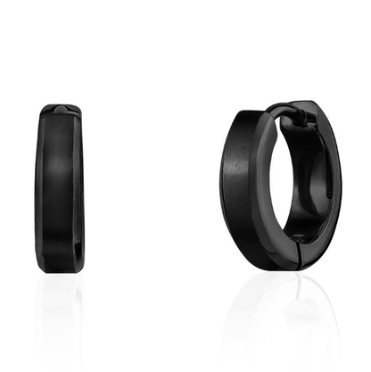 Mens Beveled Edge Hoop Huggie Stainless Steel Studs