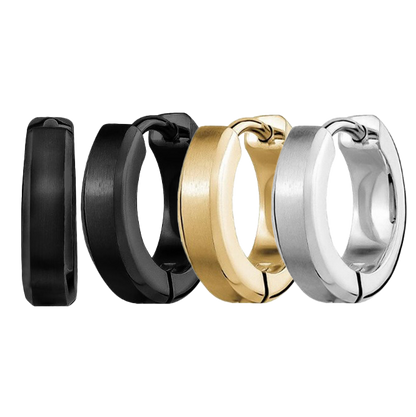 Mens Beveled Edge Hoop Huggie Stainless Steel Studs