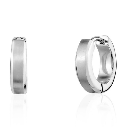 Mens Beveled Edge Hoop Huggie Stainless Steel Studs
