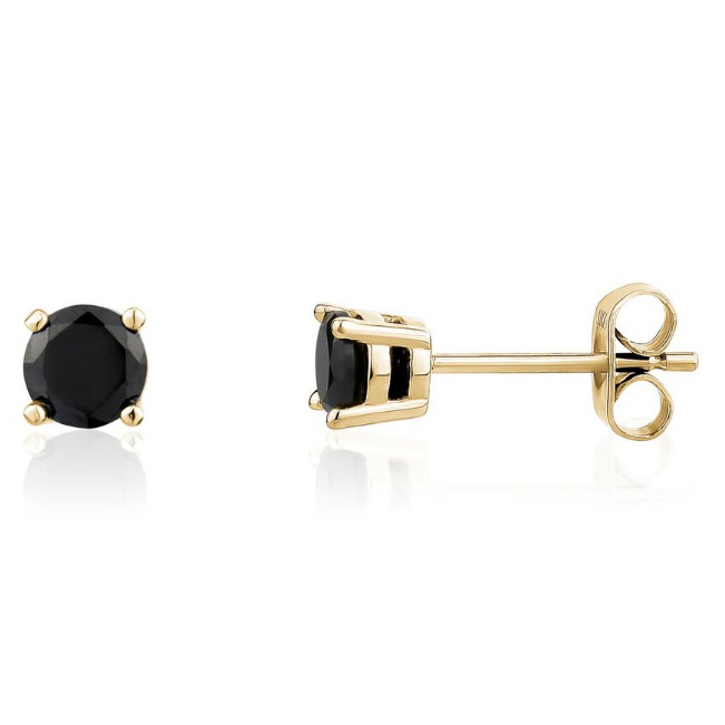 Mens Black Stone Gold Plated Stainless Steel Studs