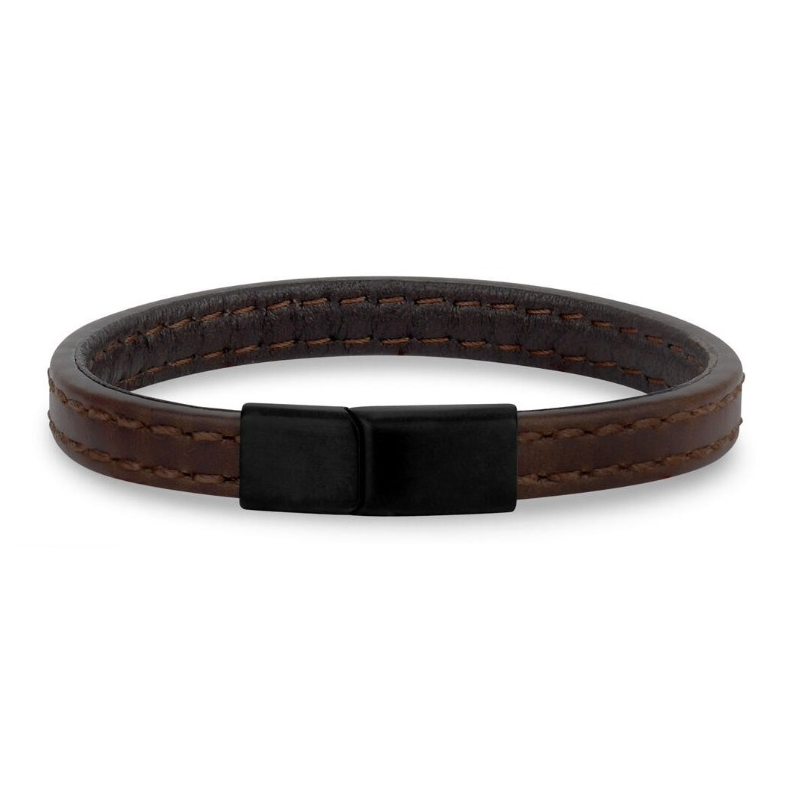 Vintage Leather and Stainless Steel Bracelet
