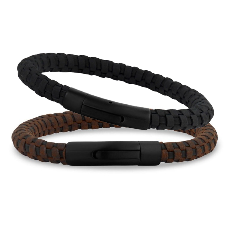 Rigg Woven Leather and Stainless Steel Bracelet