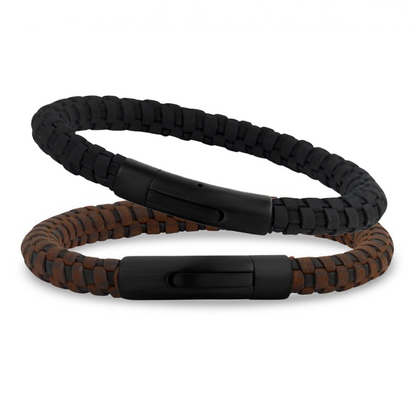 Rigg Woven Leather and Stainless Steel Bracelet