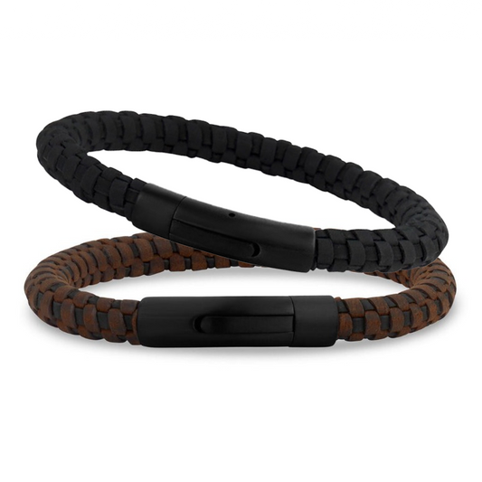 Rigg Woven Leather and Stainless Steel Bracelet
