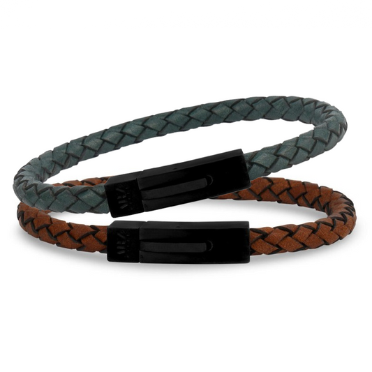 Brilliant Leather Strap Stainless Steel Bracelet