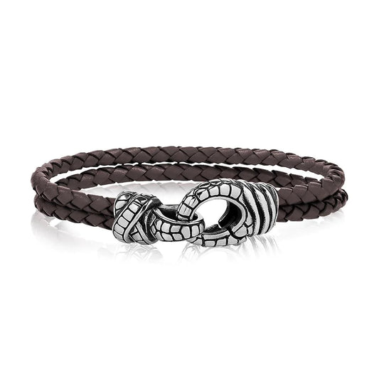 4mm Brown Leather Steel Bracelet