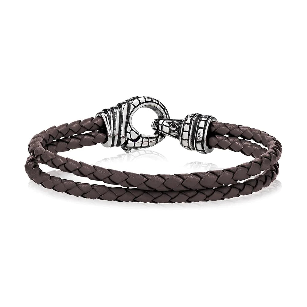 4mm Brown Leather Steel Bracelet