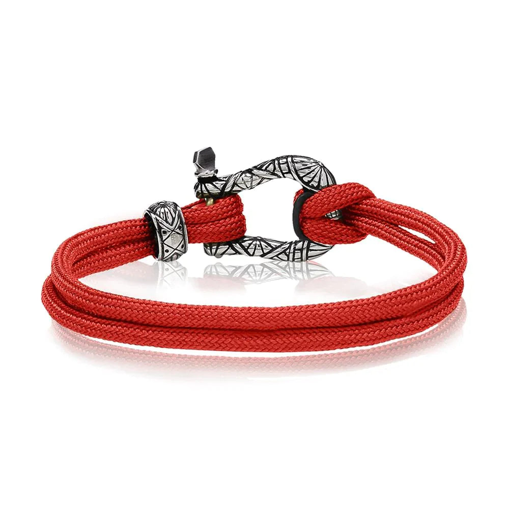 Red & Silver Cord U Lock Clasp Bracelet