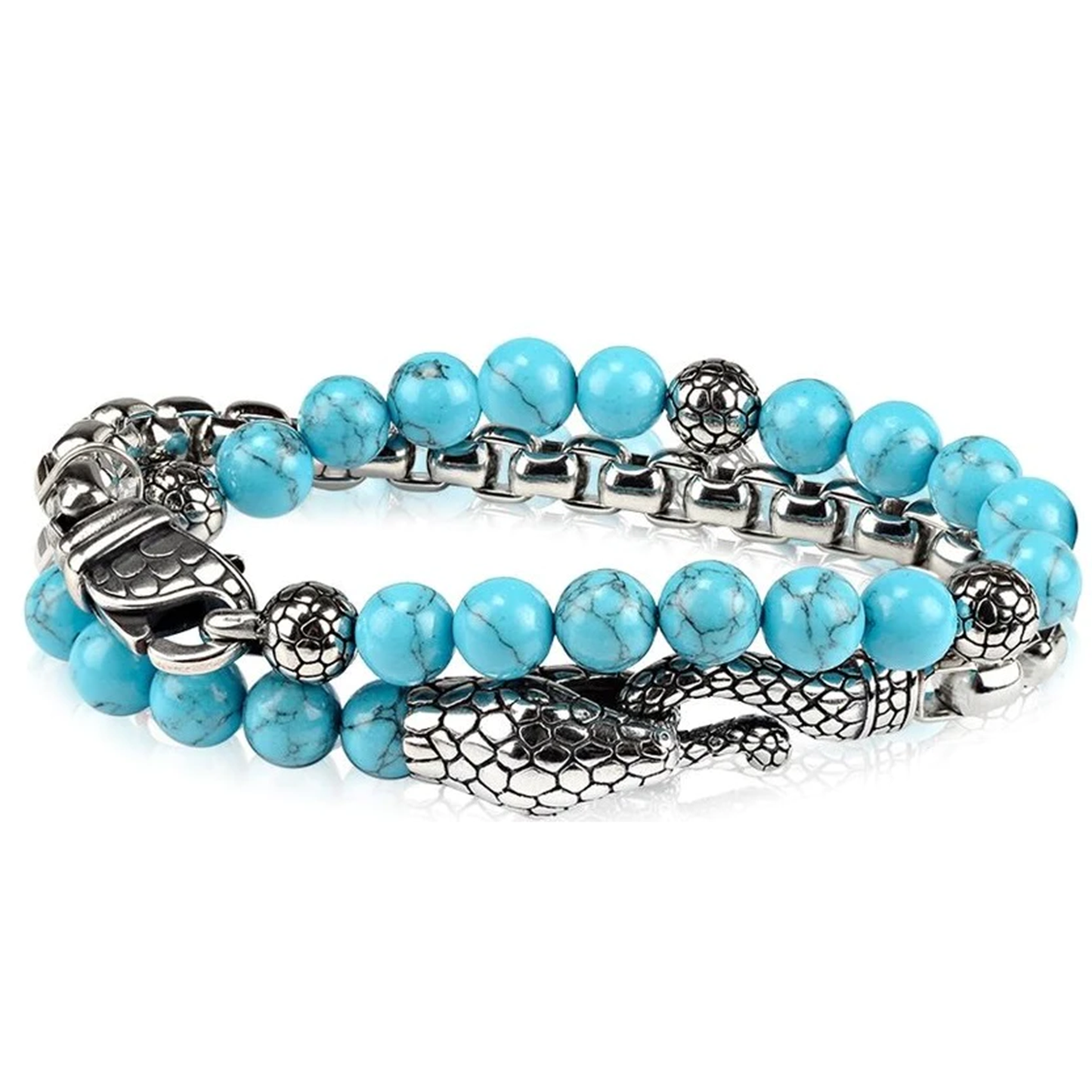 Turquoise Blue Snake double Wrap Bracelet