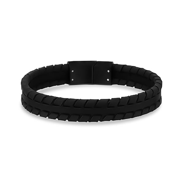Black Tire Track Leather Bracelet