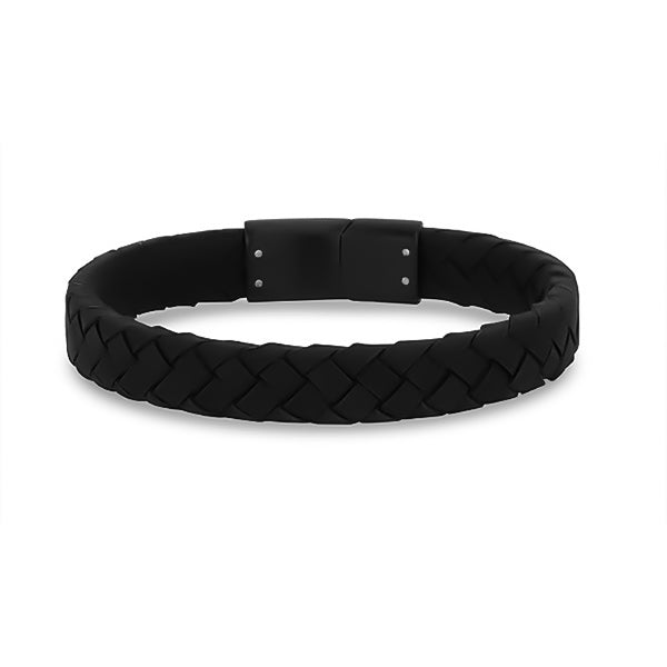 Flat Black Leather Bracelet