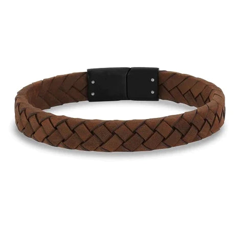 ARZ STEEL Brown Flat Braid Leather Bracelet