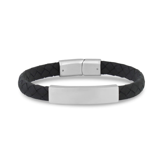 Black Leather ID Bracelet