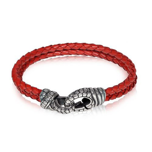 4mm Red Leather Steel Bracelet