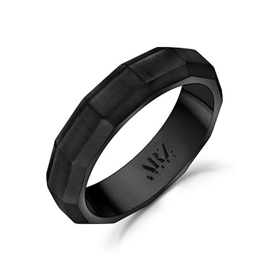 Matte Black Steel Faceted Stainless Steel Ring