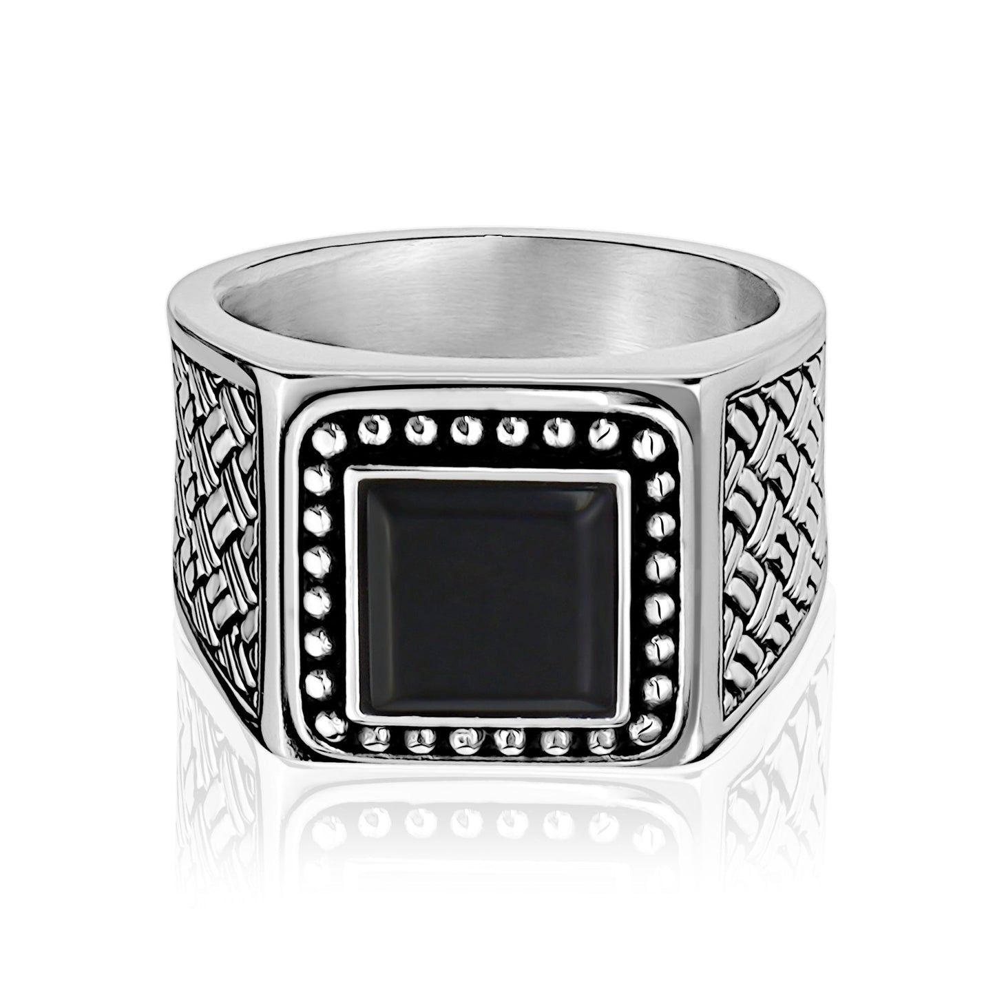 Black Tribal Tribute Black Stone Stainless Steel Ring