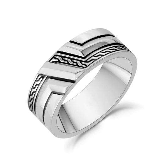 Designer Black Groove Detail Stainless Steel Ring
