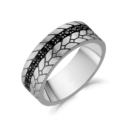 Black Stones Detail Stainless Steel Ring