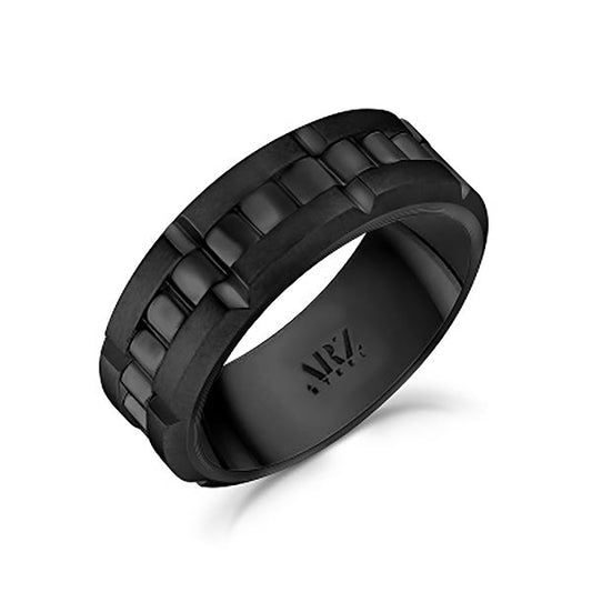 Matte & Shiny Black Two Tone Spinner Stainless Steel Ring