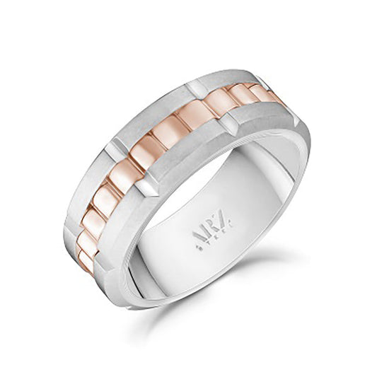 Matte & Shiny Rose Gold Two Tone Spinner Stainless Steel Ring
