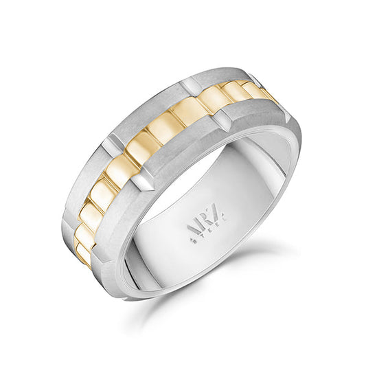 Matte & Shiny Gold Two Tone Spinner Stainless Steel Ring