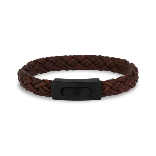 ARZ STEEL Brown Braided Leather Bracelet
