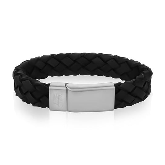 Black Leather Steel Bracelet
