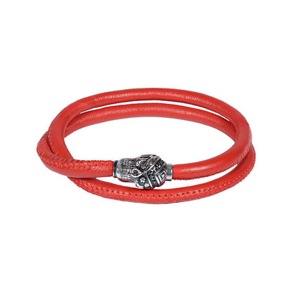 4mm Red Wrap Skull Steel Bracelet