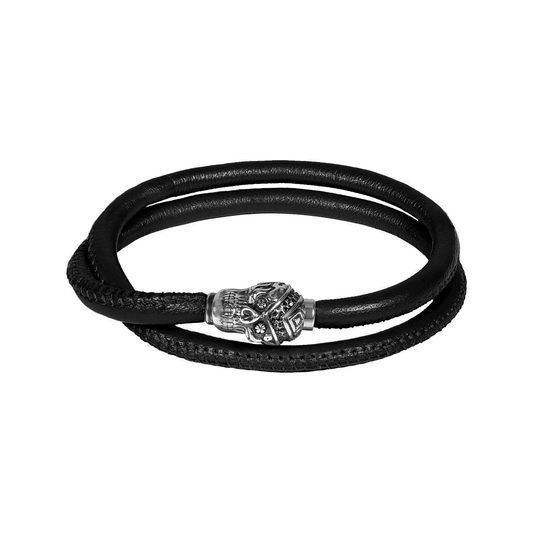 4mm Black Wrap Skull Steel Bracelet